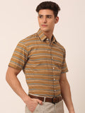 Jainish Men's Cotton Striped Half Sleeve Formal Shirts ( SF 816Mustard ) | Grocsy