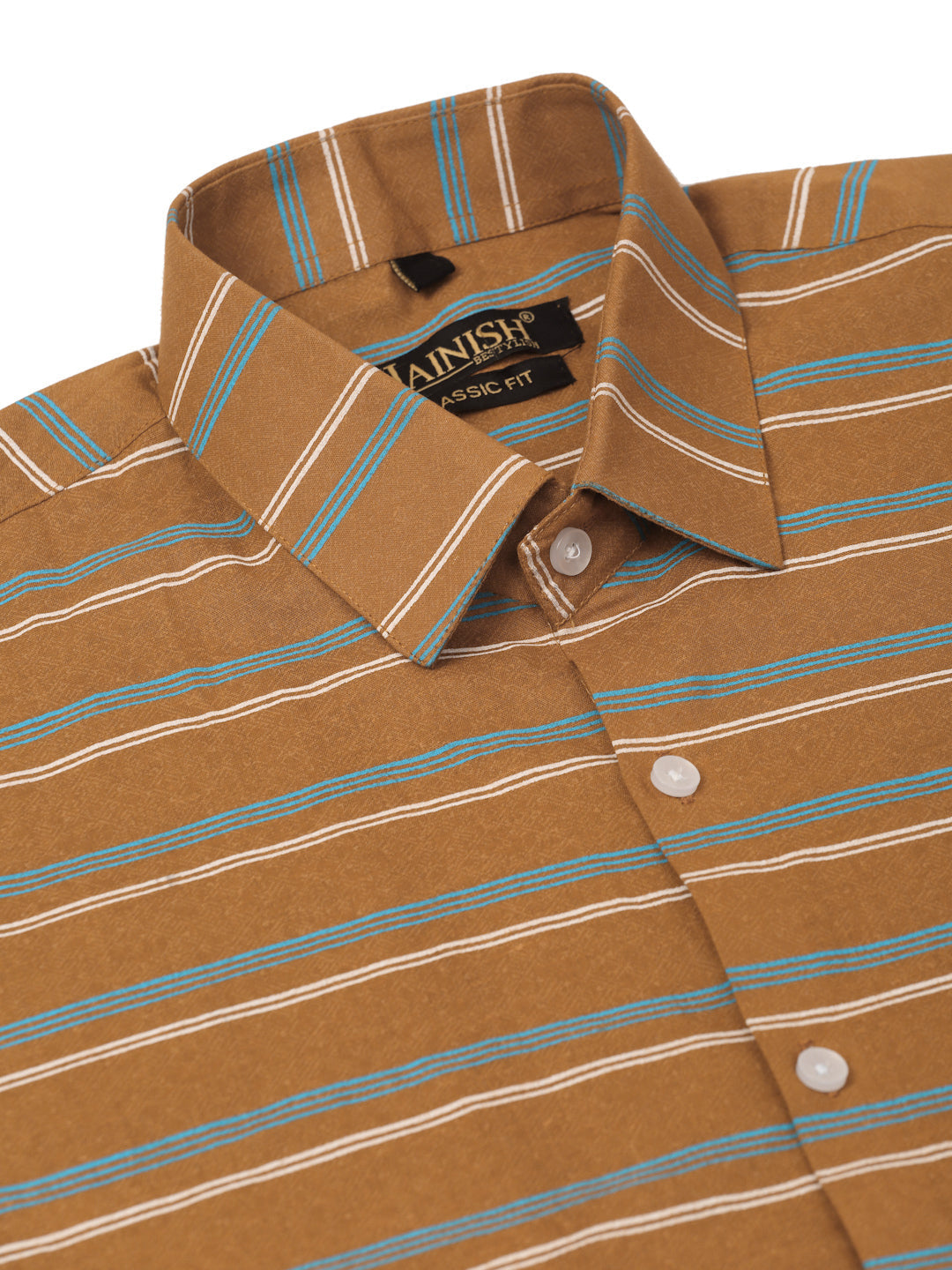 Jainish Men's Cotton Striped Half Sleeve Formal Shirts ( SF 816Mustard ) | Grocsy
