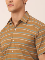 Jainish Men's Cotton Striped Half Sleeve Formal Shirts ( SF 816Mustard ) | Grocsy