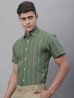 Jainish Men's Olive Green Striped Formal Shirt | Grocsy