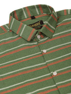 Jainish Men's Cotton Striped Half Sleeve Formal Shirts ( SF 816Olive ) | Grocsy