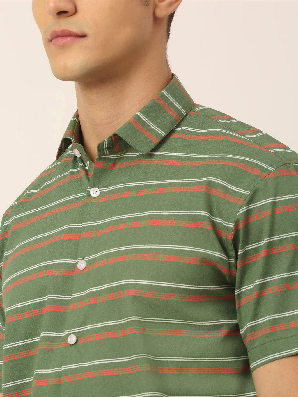 Jainish Men's Cotton Striped Half Sleeve Formal Shirts ( SF 816Olive ) | Grocsy