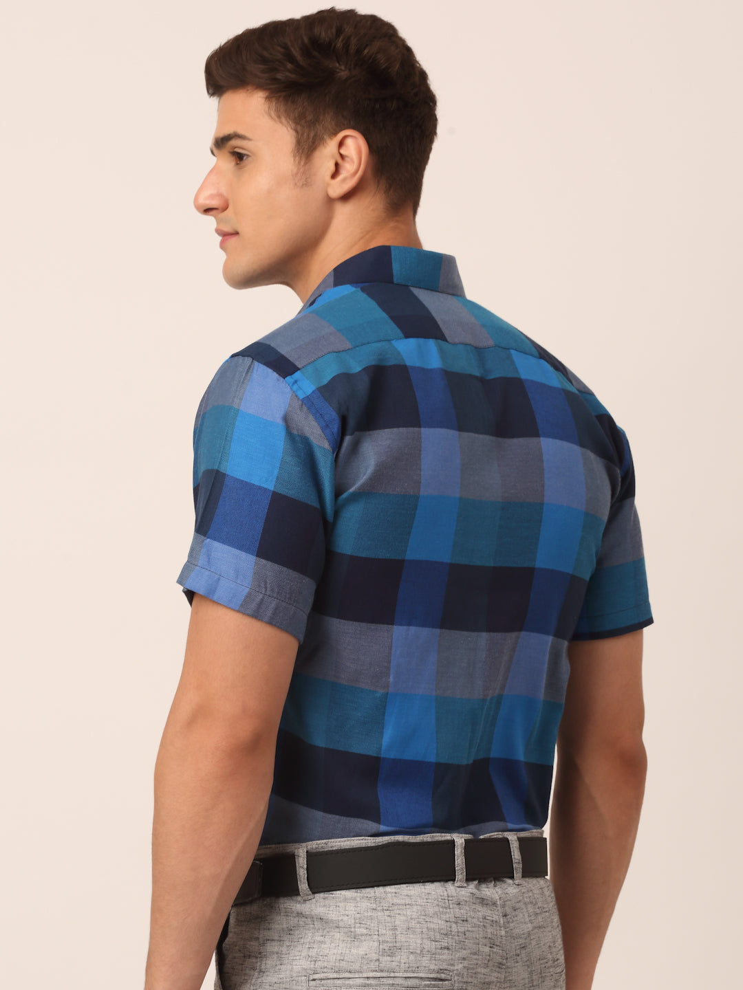 Jainish Men's Cotton Checked Half Sleeve Formal Shirts ( SF 817Blue ) | Grocsy