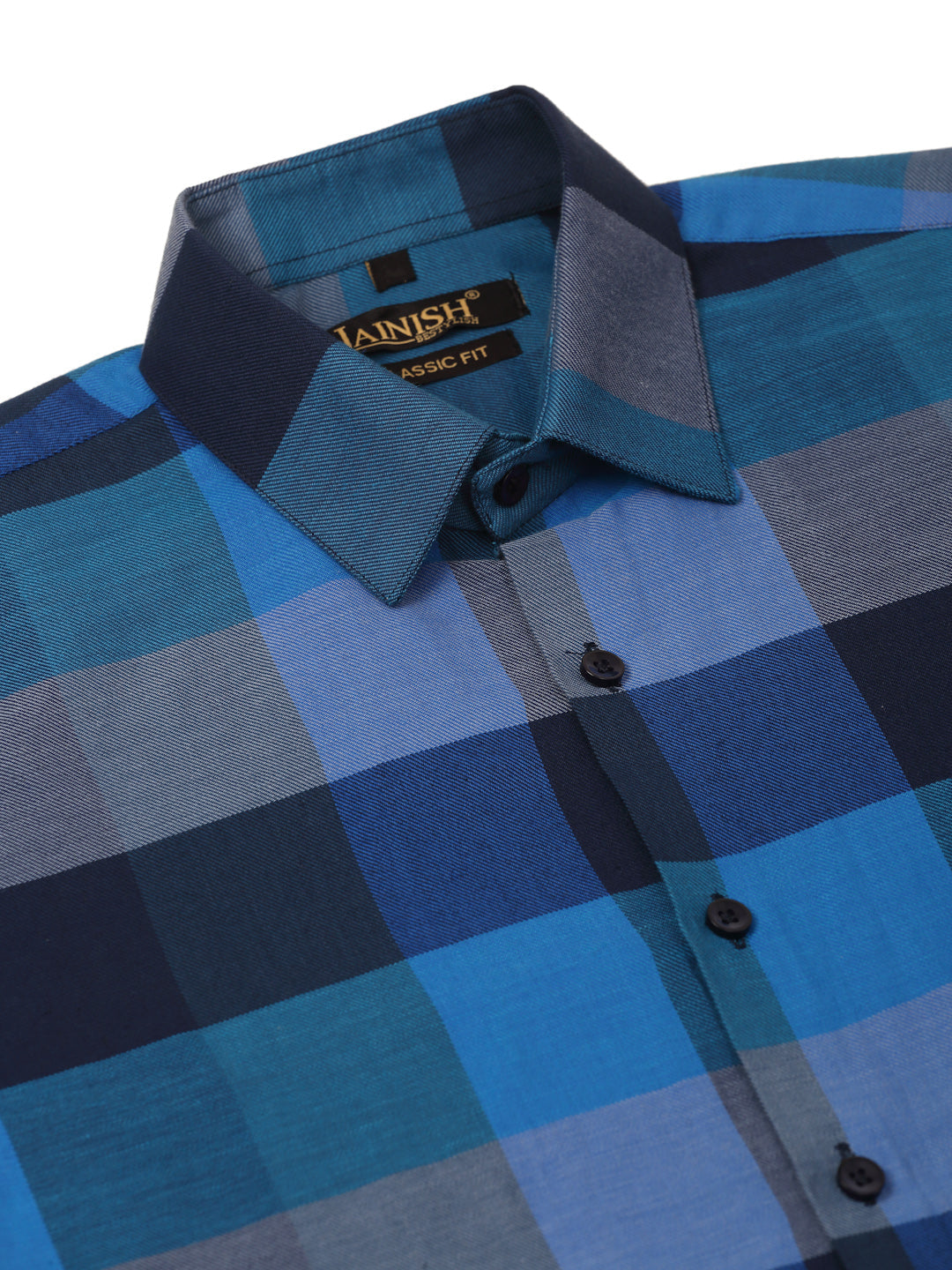 Jainish Men's Cotton Checked Half Sleeve Formal Shirts ( SF 817Blue ) | Grocsy