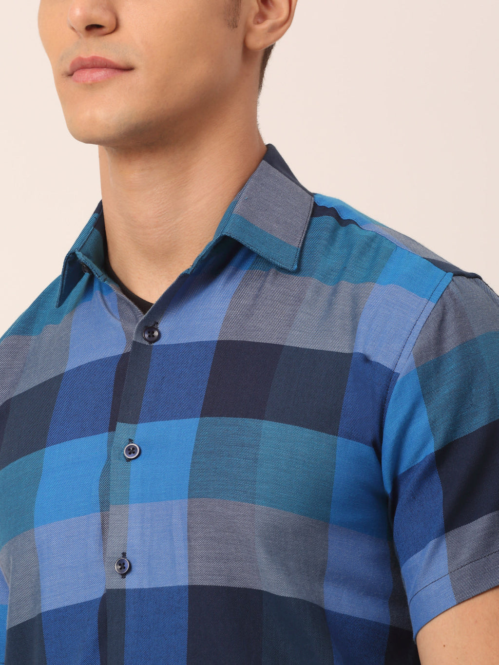Jainish Men's Cotton Checked Half Sleeve Formal Shirts ( SF 817Blue ) | Grocsy