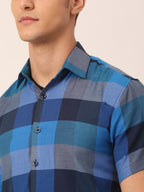 Jainish Men's Cotton Checked Half Sleeve Formal Shirts ( SF 817Blue ) | Grocsy