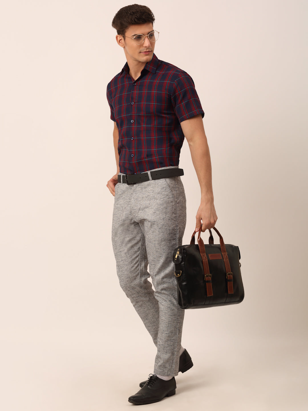 Jainish Men's Cotton Checked Half Sleeve Formal Shirts ( SF 818Red-Blue ) | Grocsy