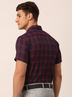 Jainish Men's Cotton Checked Half Sleeve Formal Shirts ( SF 818Red-Blue ) | Grocsy