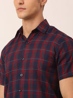 Jainish Men's Cotton Checked Half Sleeve Formal Shirts ( SF 818Red-Blue ) | Grocsy