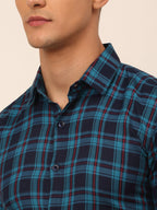 Jainish Men's Cotton Checked Half Sleeves Formal Shirts - Sky Blue-Blue | Grocsy