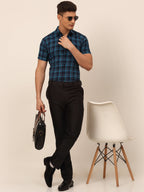 Jainish Men's Cotton Checked Half Sleeves Formal Shirts - Sky Blue-Blue | Grocsy