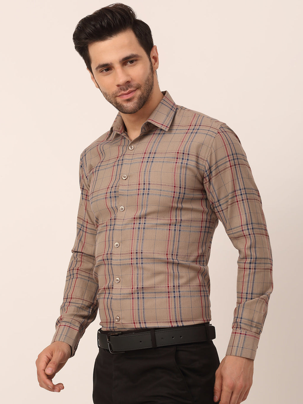 Jainish Men's Cotton Checked Formal Shirts ( SF 819Brown ) | Grocsy