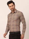 Jainish Men's Cotton Checked Formal Shirts ( SF 819Brown ) | Grocsy