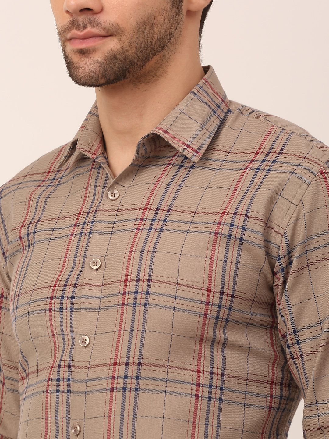 Jainish Men's Cotton Checked Formal Shirts ( SF 819Brown ) | Grocsy