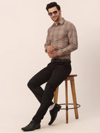 Jainish Men's Cotton Checked Formal Shirts ( SF 819Brown ) | Grocsy