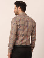 Jainish Men's Cotton Checked Formal Shirts ( SF 819Brown ) | Grocsy