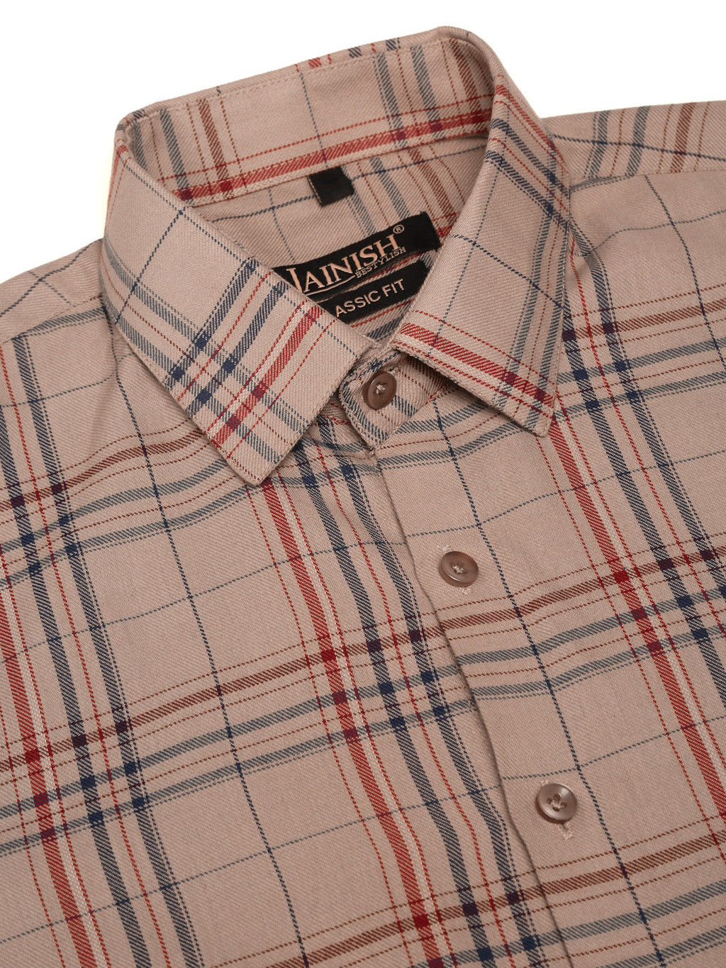 Jainish Men's Cotton Checked Formal Shirts ( SF 819Brown ) | Grocsy