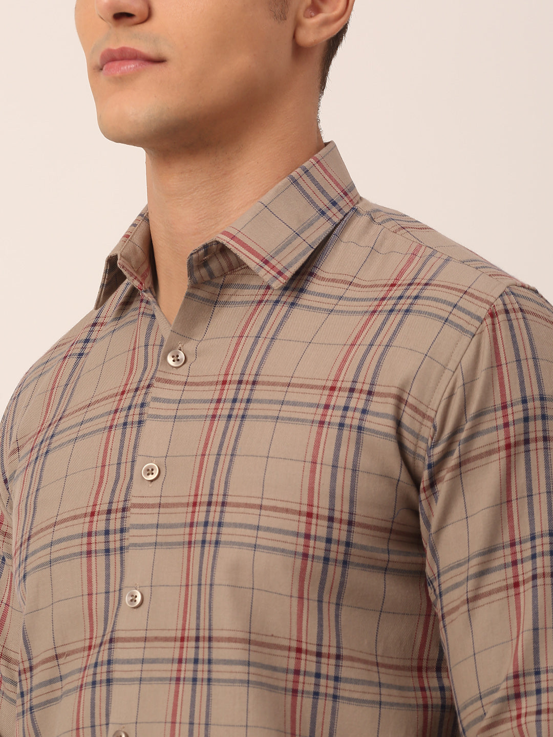 Jainish Men's Cotton Checked Formal Shirts ( SF 819Brown ) | Grocsy