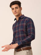 Jainish Men's Cotton Checked Formal Shirts ( SF 819Navy ) | Grocsy