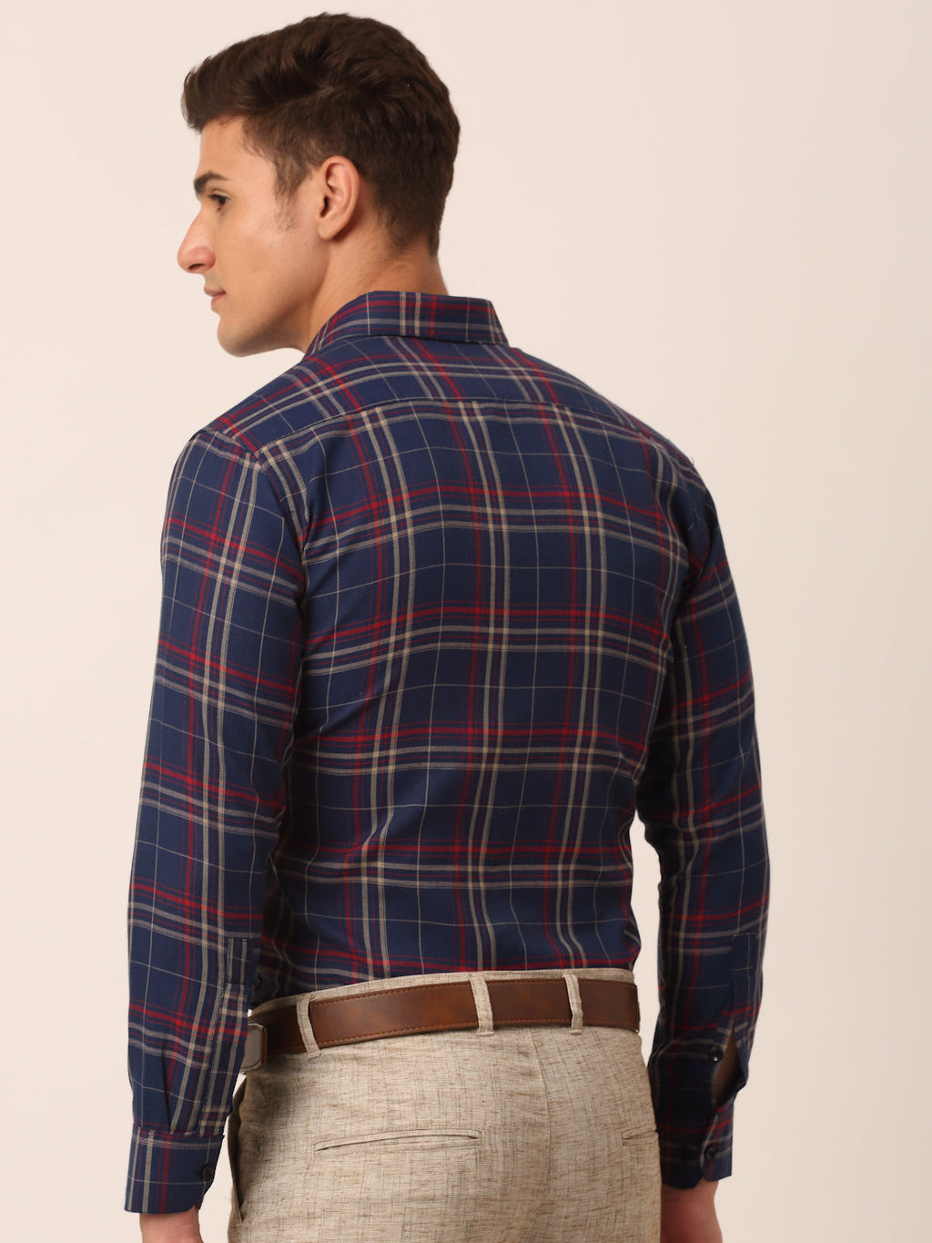 Jainish Men's Cotton Checked Formal Shirts ( SF 819Navy ) | Grocsy
