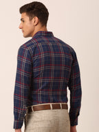 Jainish Men's Cotton Checked Formal Shirts ( SF 819Navy ) | Grocsy