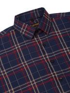 Jainish Men's Cotton Checked Formal Shirts ( SF 819Navy ) | Grocsy