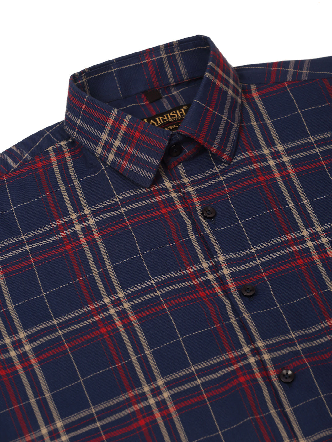 Jainish Men's Cotton Checked Formal Shirts ( SF 819Navy ) | Grocsy