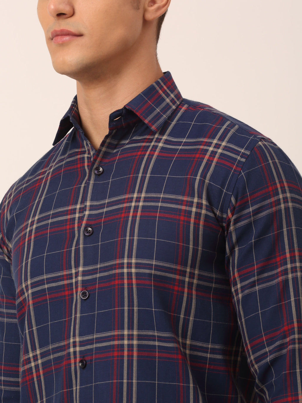 Jainish Men's Cotton Checked Formal Shirts ( SF 819Navy ) | Grocsy