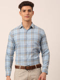 Jainish Men's Cotton Checked Formal Shirts ( SF 819Sky ) | Grocsy