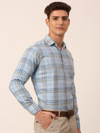 Jainish Men's Cotton Checked Formal Shirts ( SF 819Sky ) | Grocsy