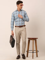 Jainish Men's Cotton Checked Formal Shirts ( SF 819Sky ) | Grocsy