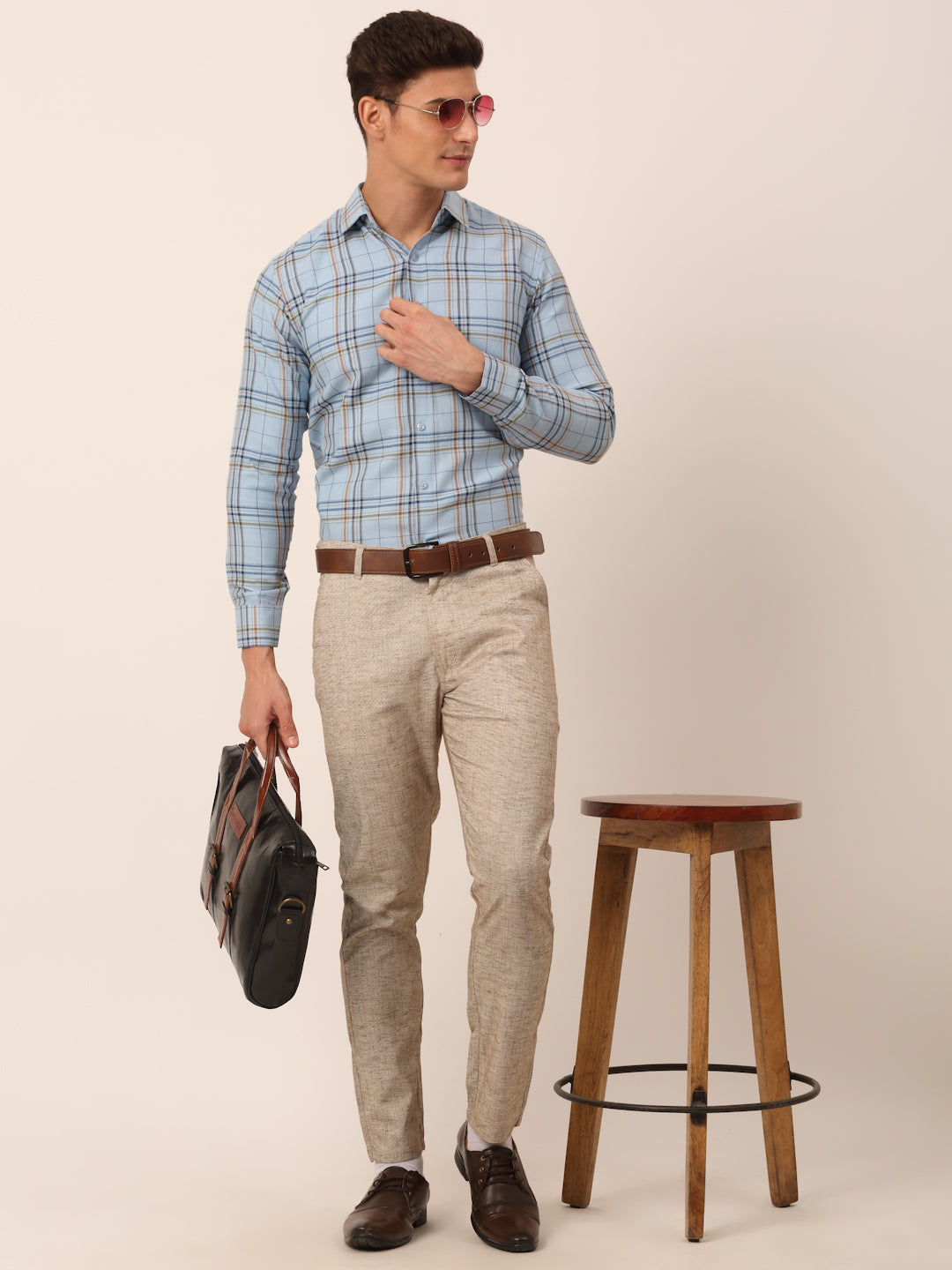 Jainish Men's Cotton Checked Formal Shirts ( SF 819Sky ) | Grocsy