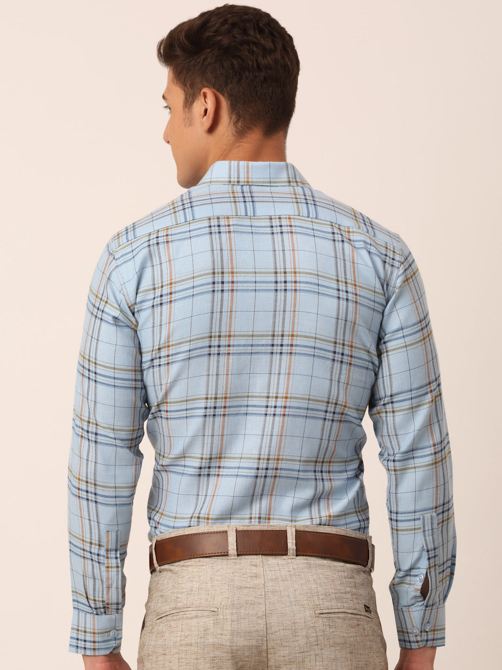 Jainish Men's Cotton Checked Formal Shirts ( SF 819Sky ) | Grocsy