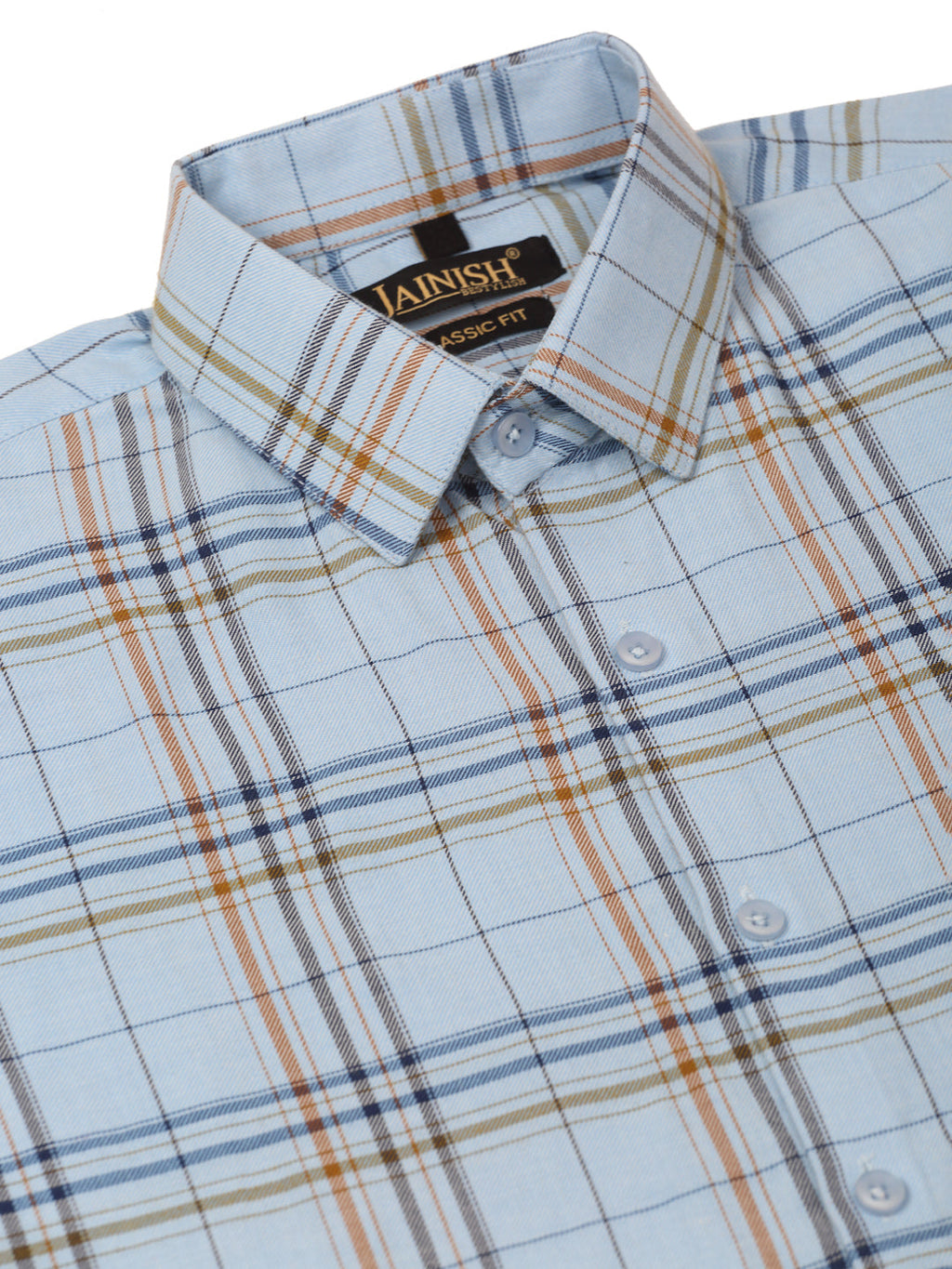 Jainish Men's Cotton Checked Formal Shirts ( SF 819Sky ) | Grocsy