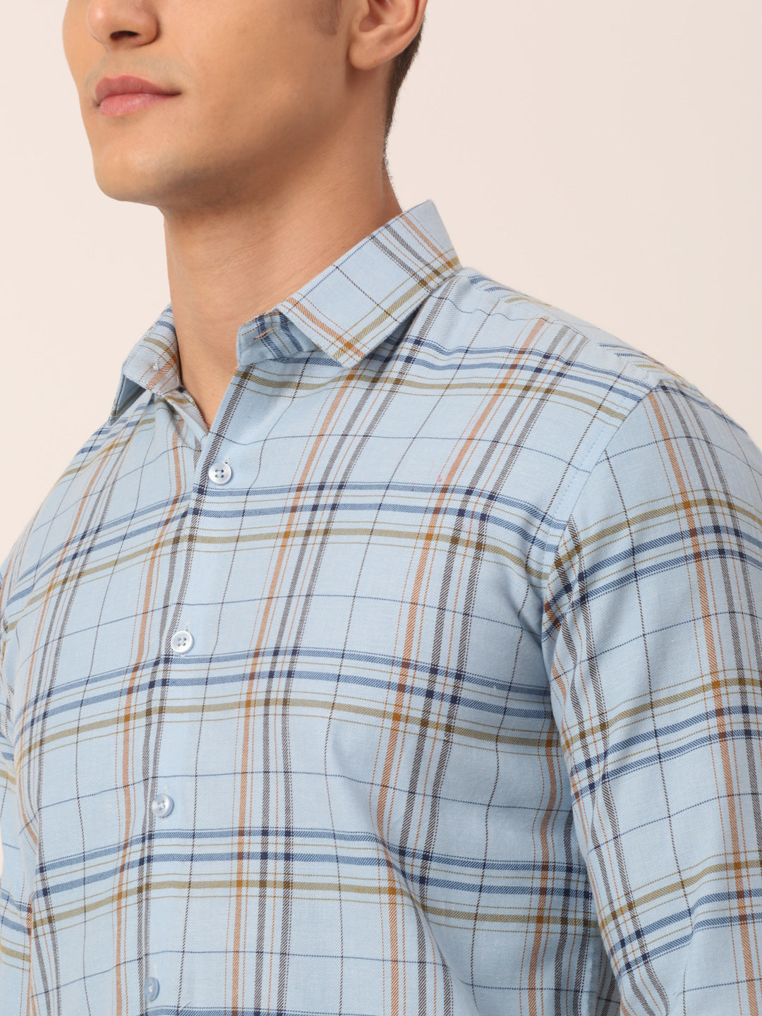 Jainish Men's Cotton Checked Formal Shirts ( SF 819Sky ) | Grocsy