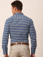 Jainish Men's Cotton Striped Formal Shirts ( SF 820Blue ) | Grocsy
