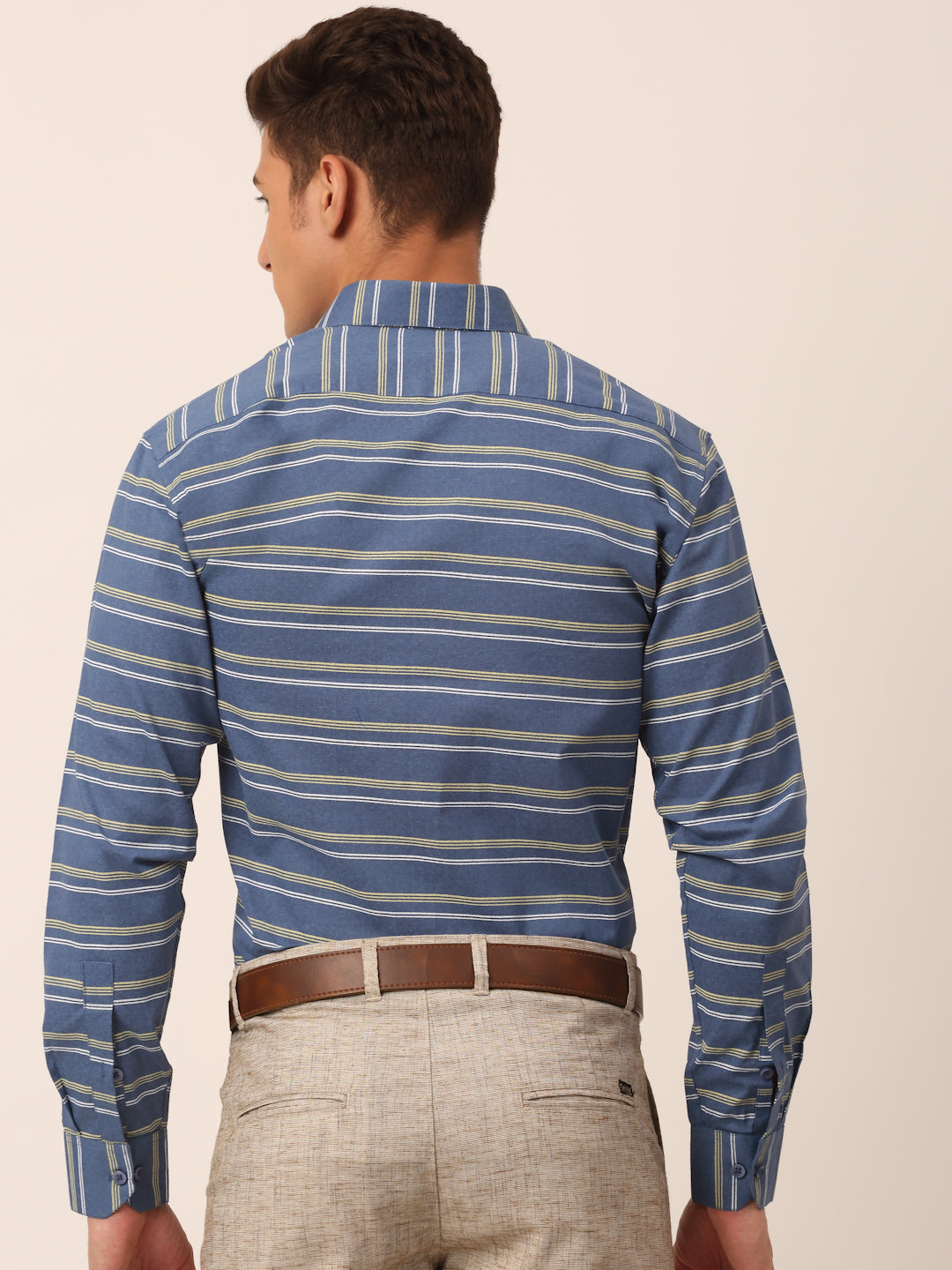 Jainish Men's Cotton Striped Formal Shirts ( SF 820Blue ) | Grocsy