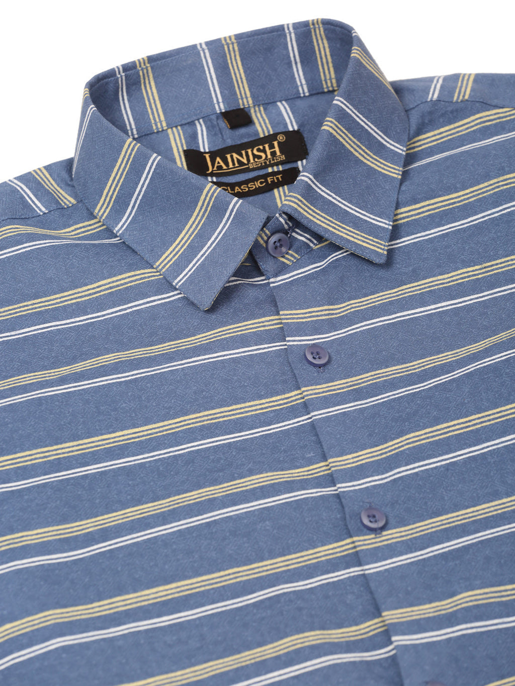 Jainish Men's Cotton Striped Formal Shirts ( SF 820Blue ) | Grocsy