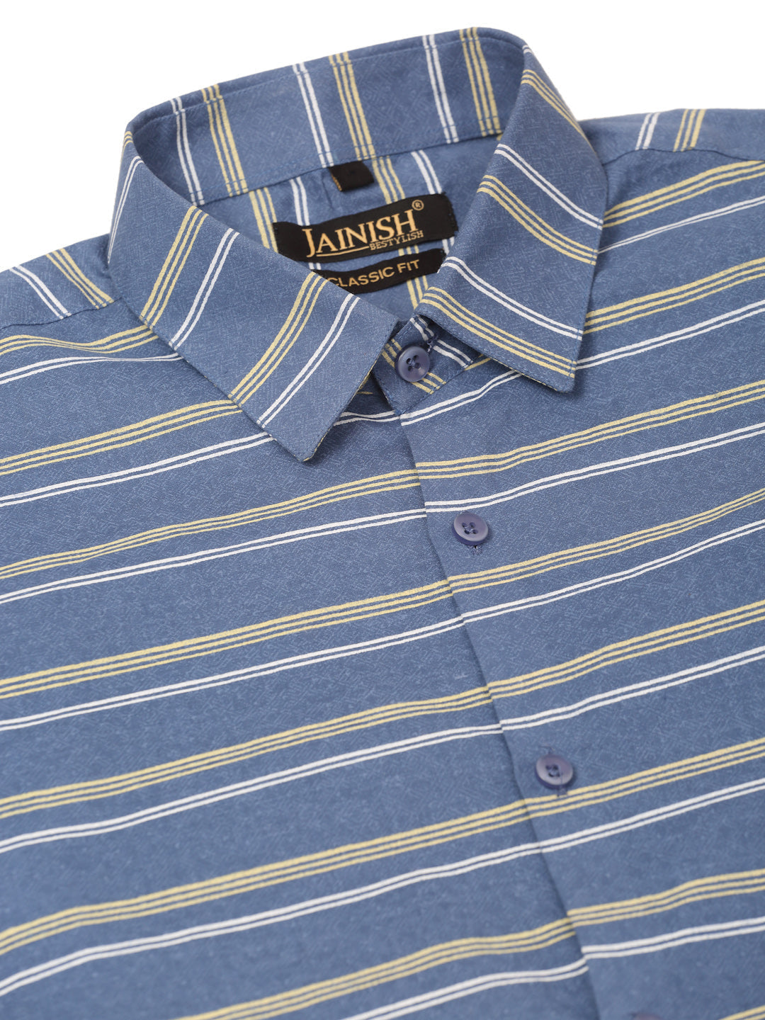 Jainish Men's Cotton Striped Formal Shirts ( SF 820Blue ) | Grocsy