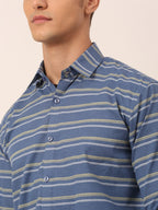 Jainish Men's Cotton Striped Formal Shirts ( SF 820Blue ) | Grocsy