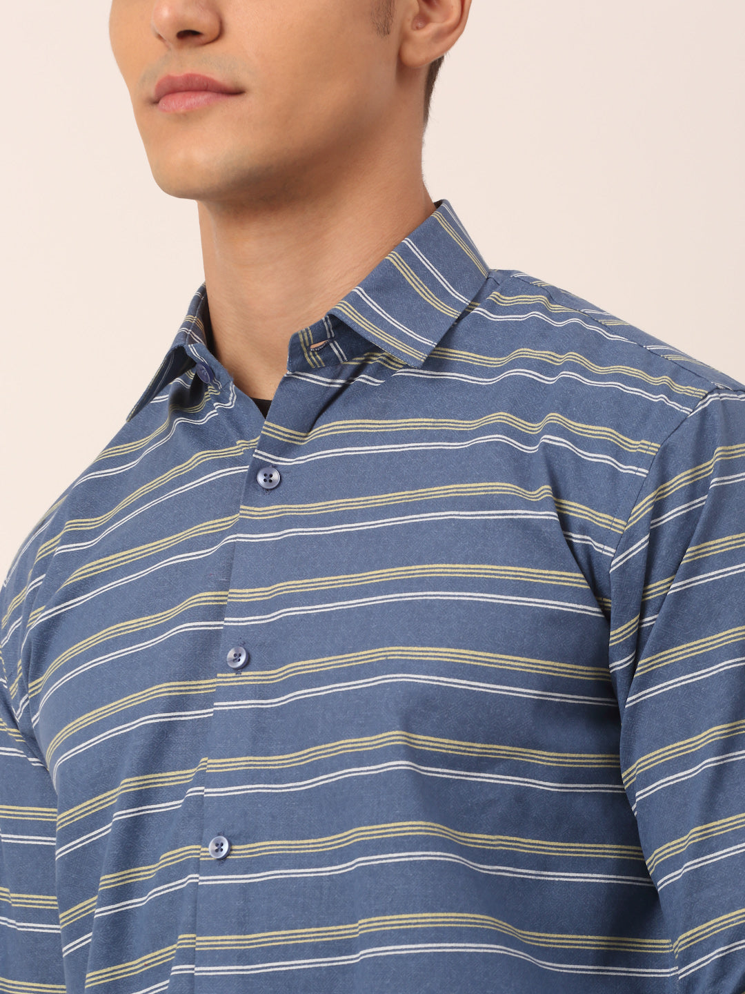 Jainish Men's Cotton Striped Formal Shirts ( SF 820Blue ) | Grocsy
