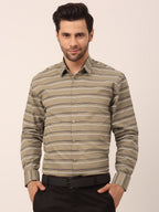 Jainish Men's Cotton Striped Formal Shirts ( SF 820Brown ) | Grocsy