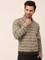 Jainish Men's Cotton Striped Formal Shirts ( SF 820Brown ) | Grocsy