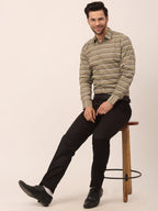 Jainish Men's Cotton Striped Formal Shirts ( SF 820Brown ) | Grocsy