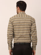 Jainish Men's Cotton Striped Formal Shirts ( SF 820Brown ) | Grocsy