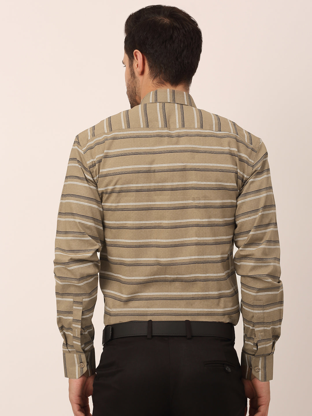 Jainish Men's Cotton Striped Formal Shirts ( SF 820Brown ) | Grocsy