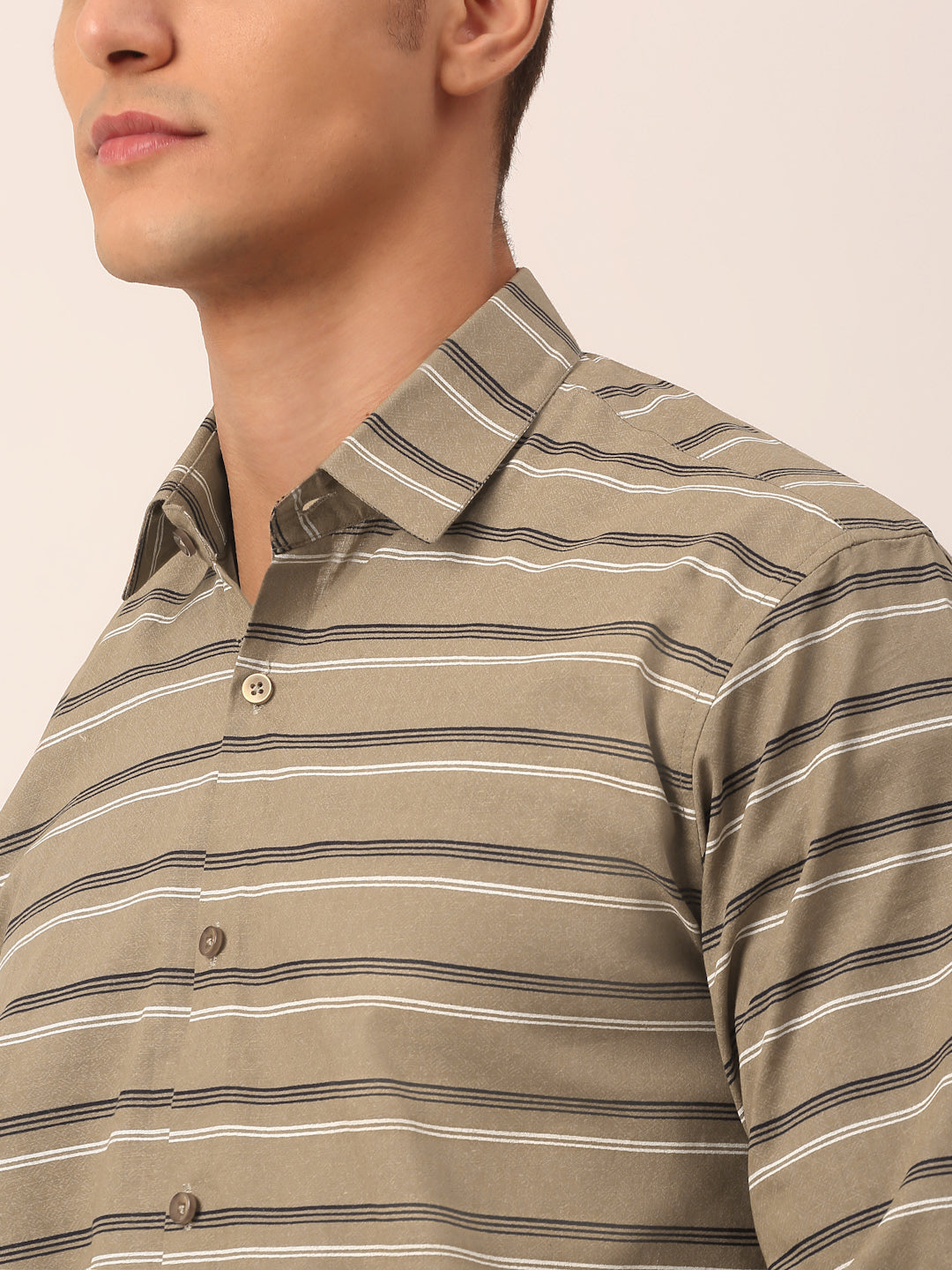 Jainish Men's Cotton Striped Formal Shirts ( SF 820Brown ) | Grocsy