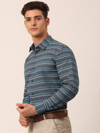 Jainish Men's Cotton Striped Formal Shirts ( SF 820Grey ) | Grocsy