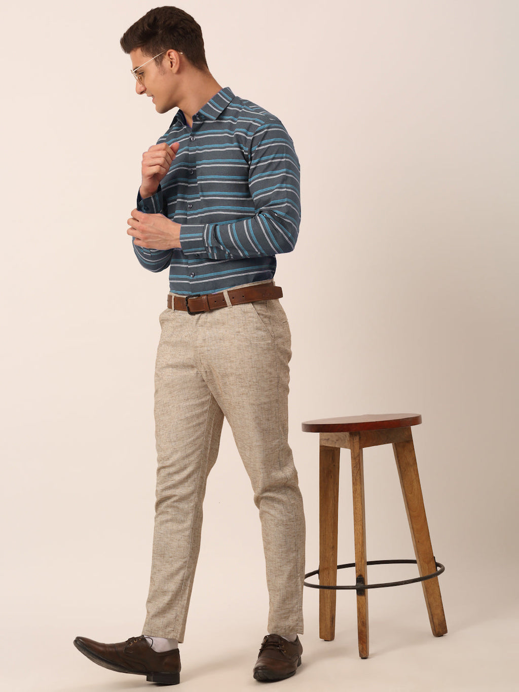 Jainish Men's Cotton Striped Formal Shirts ( SF 820Grey ) | Grocsy