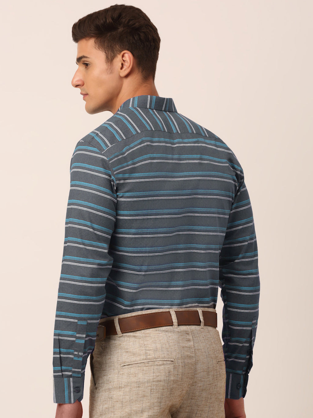 Jainish Men's Cotton Striped Formal Shirts ( SF 820Grey ) | Grocsy